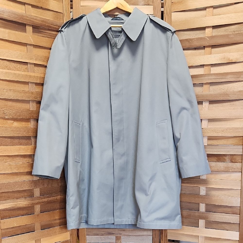 Oleg Cassini All Weather Men Gray Trench Coat 44 Regular Removable Liner Cotton
